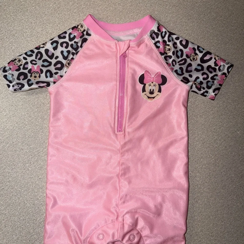 Disney Baby‎ Minnie Mouse Rash Guard Swim Suit 12M Pink Cheetah Animal Print